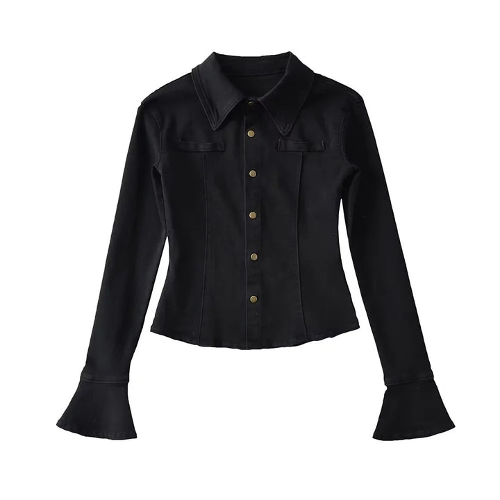 Damen Jeanshemd mit modischen Glockenärmel und aufgesetzten Taschen Drune