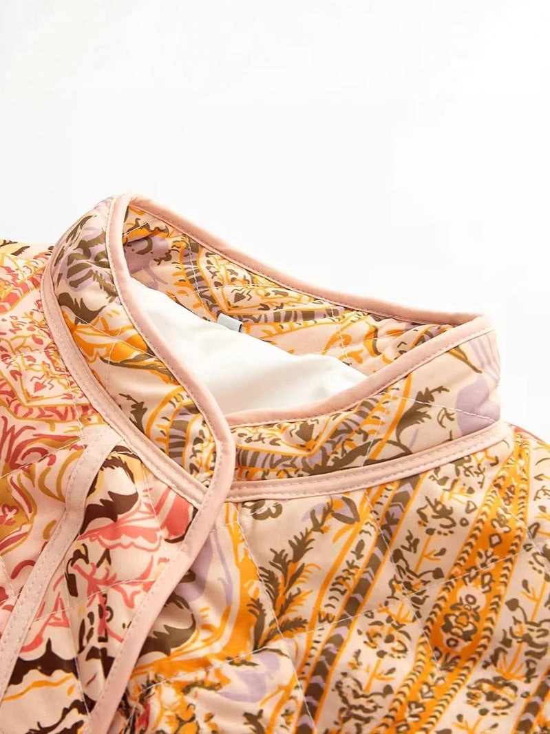 Damen gesteppte Jacke mit floralen Mustern und praktischen Taschen Drune