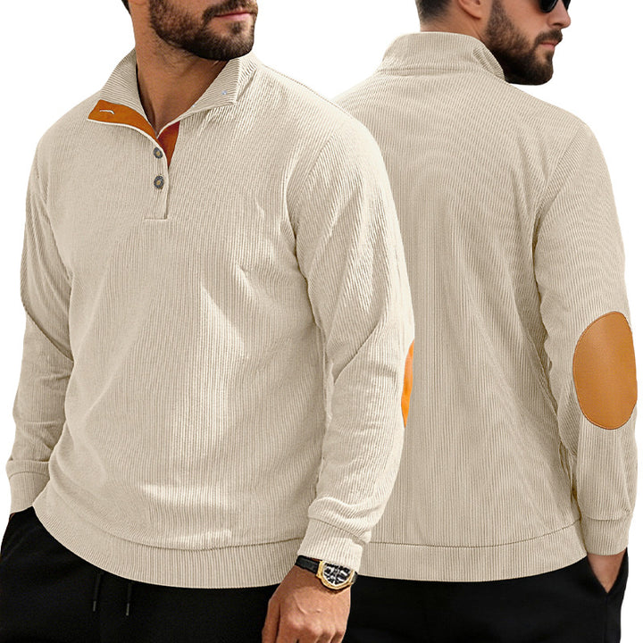 Herren nan fein gerippter Strickpullover mit Polokragen Knopfleiste und Ellenbogenbesatz Drune