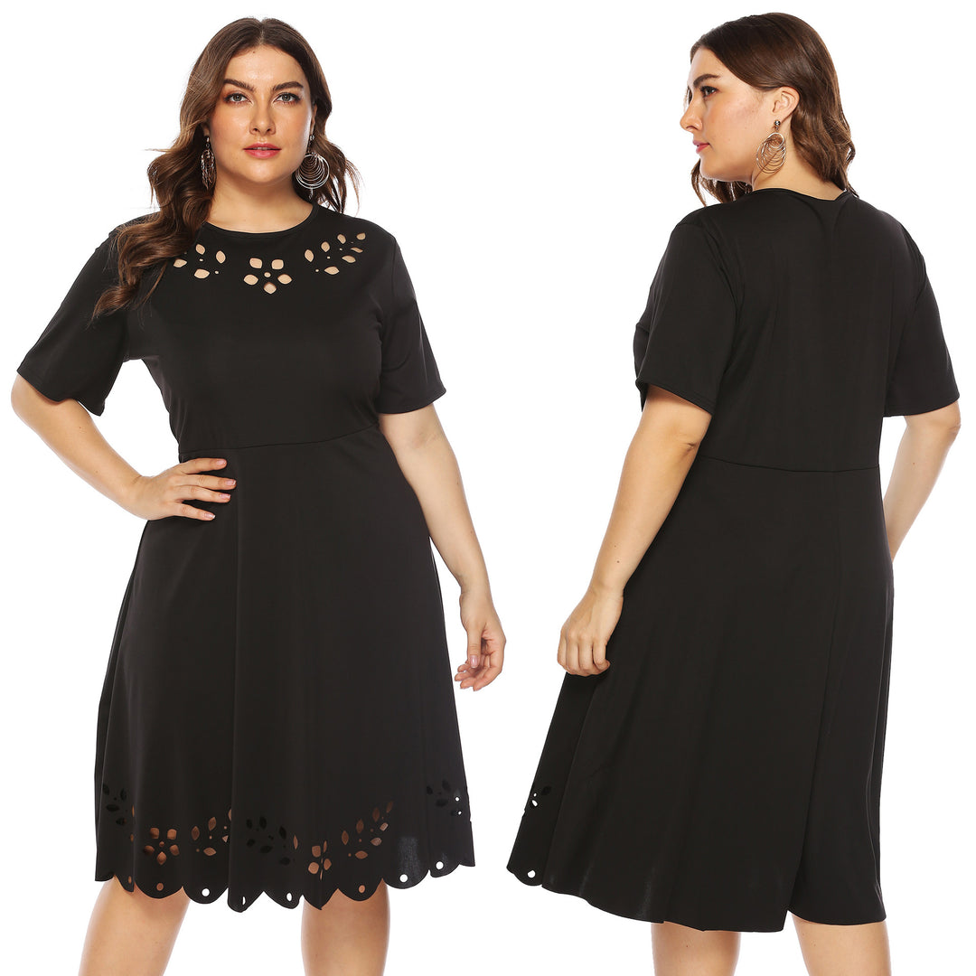 Damen elegantes Kleid mit durchbrochenem Kragen und wellenförmigem Saum Drune