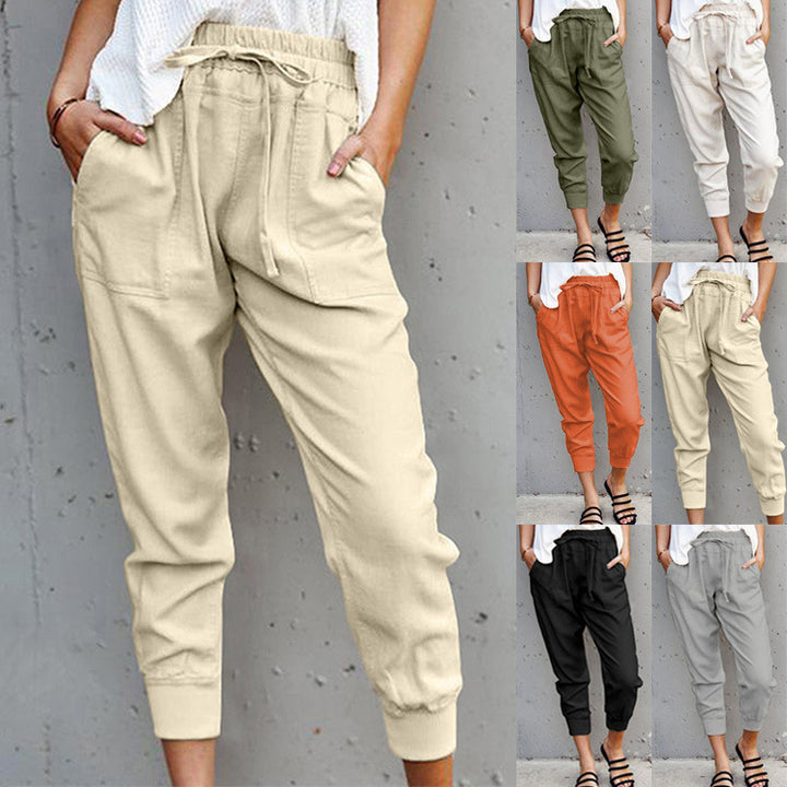 Damen nan lässige tapered Leinenhose mit elastischem Bund und Bündchen Drune