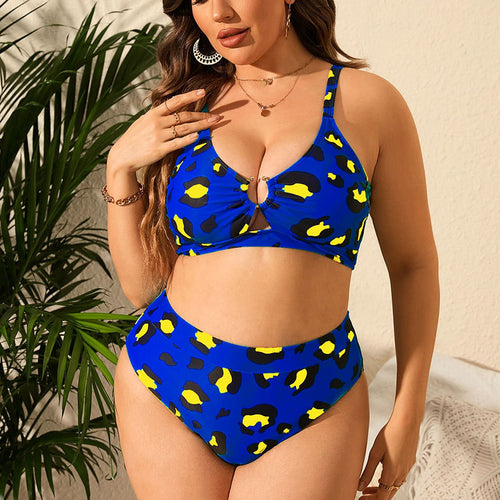 Damen Hochgeschnittener Bikini mit Leopardenmuster und unterstützendem Oberteil Drune