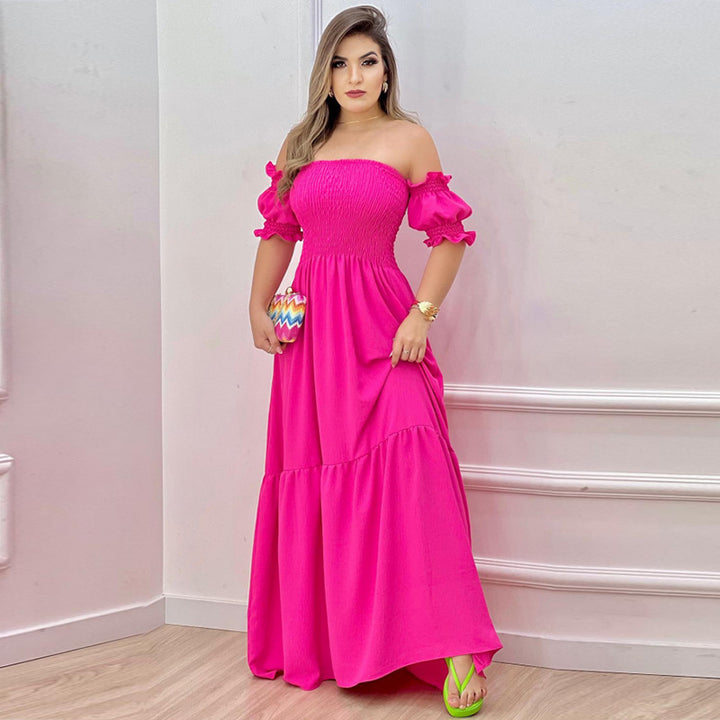 Damen Luftiges Maxikleid mit schulterfreiem Design und Rüschendetails Drune