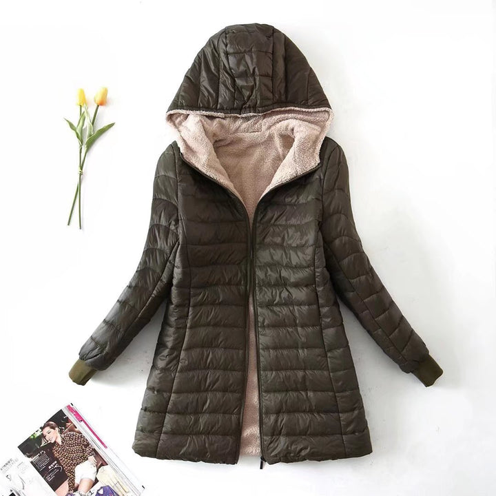 Damen gesteppte Übergangsjacke mit Kapuze und kuscheligem Innenfutter Drune