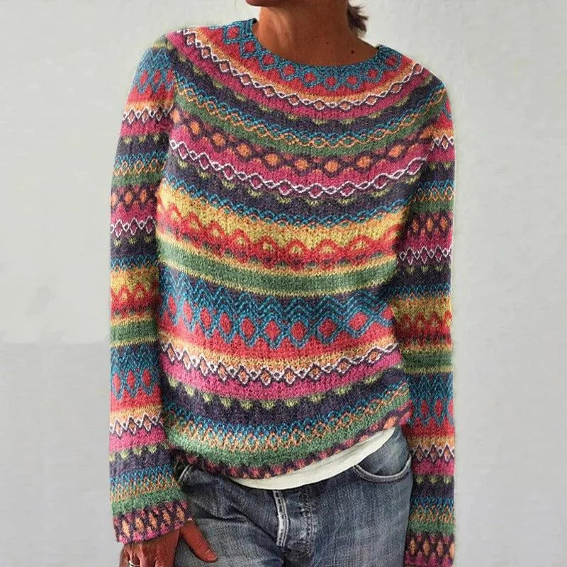 Damen gemütlicher Strickpullover mit buntem Muster und lässigem Schnitt Drune
