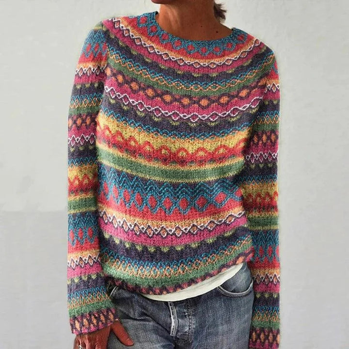 Damen gemütlicher Strickpullover mit buntem Muster und lässigem Schnitt Drune