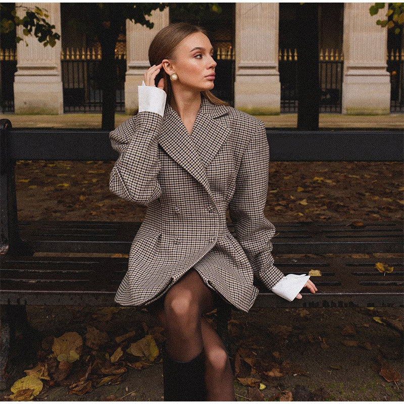 Damen taillierte karierte Blazerjacke Drune