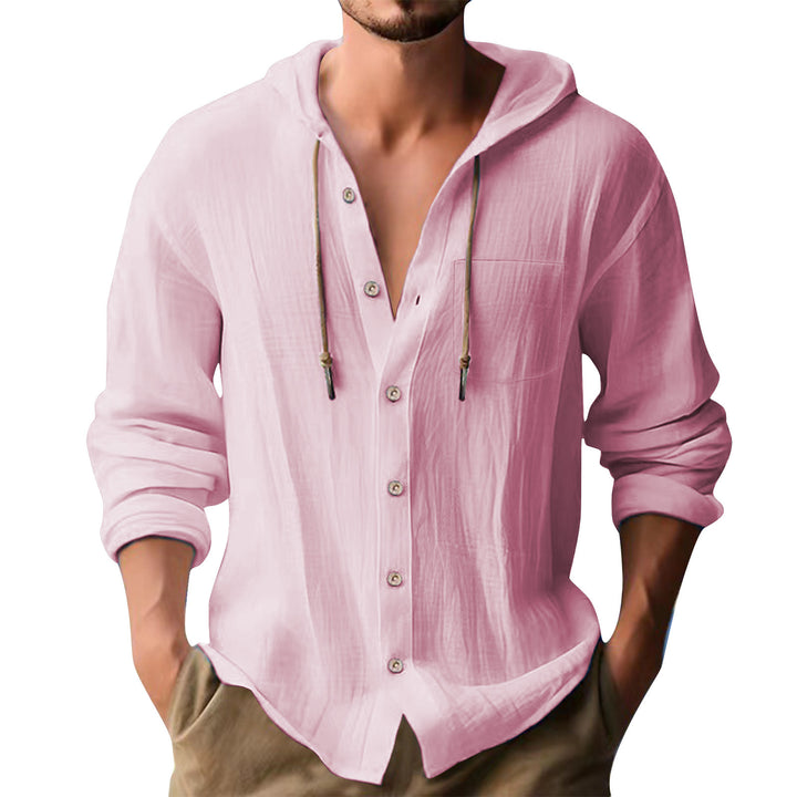 Herren lässiges Kapuzenshirt mit Knopfleiste und praktischen Taschen Drune