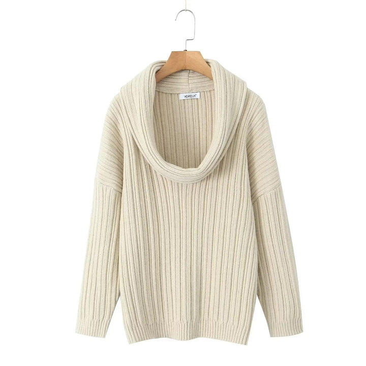 Damen Pullover mit weitem Rollkragen und strukturiertem Rippdesign Drune