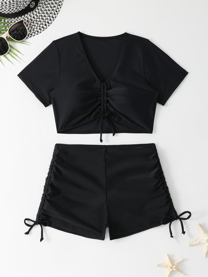 Damen Badeoberteil mit modischem Schnürdesign und hoch taillierten Shorts Drune