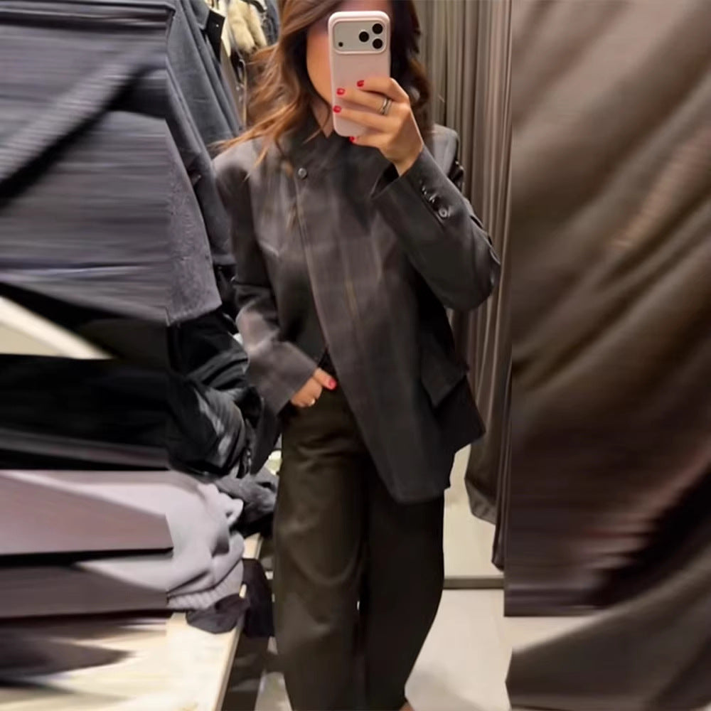 Damen Modern geschnittene Karoblazerjacke Drune