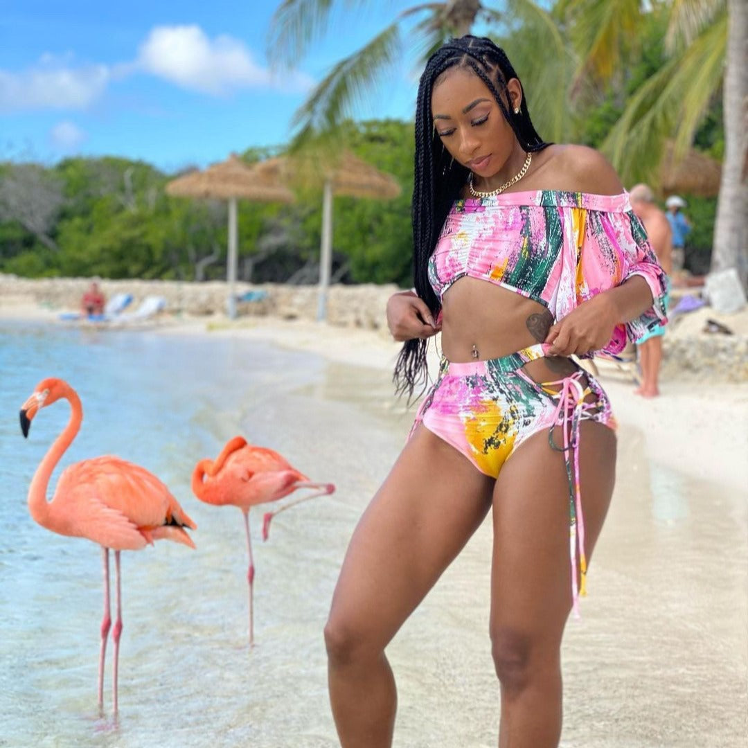 Damen Bikini-Set mit traumhaftem floralem Wickeldesign und hohem Beinausschnitt Drune