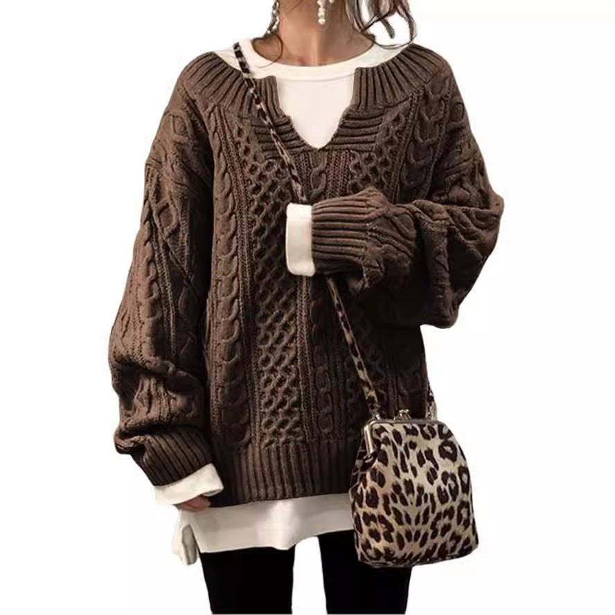 Damen kuscheliger Strickpullover mit großem V-Ausschnitt und besonders weichem Material Drune