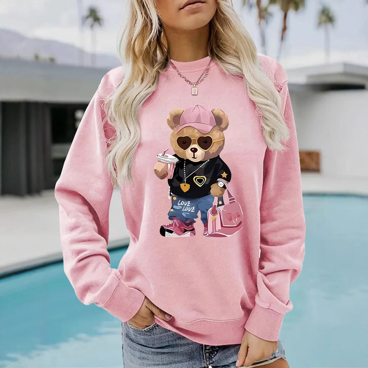 Damen Sweatshirt mit einzigartigem Cartoon-Bären-Motiv und modischem Schriftzug Drune