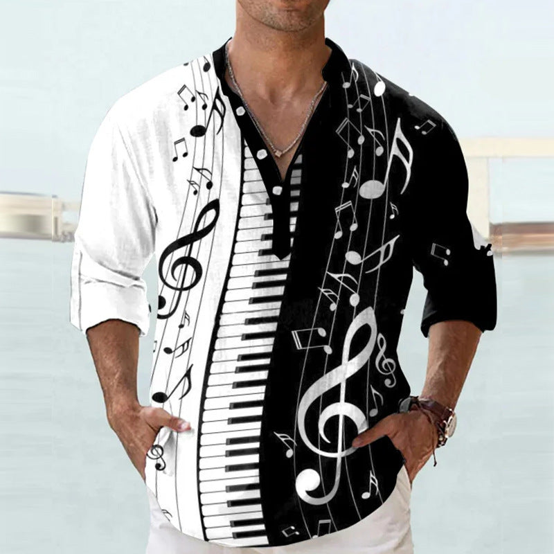 Herren Leinenhemd mit einzigartigem Federdesign und modischem Henley-Ausschnitt Drune