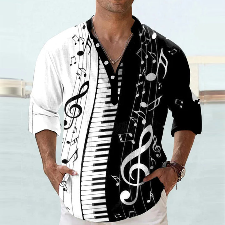 Herren Leinenhemd mit einzigartigem Federdesign und modischem Henley-Ausschnitt Drune