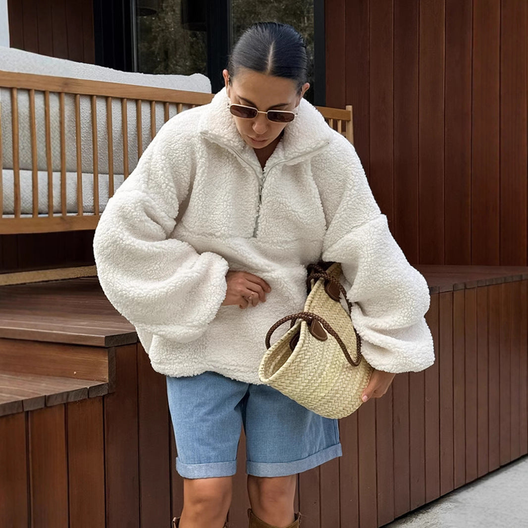 Damen Fleece-Pullover mit hohem Kragen und seitlichen Taschen Drune
