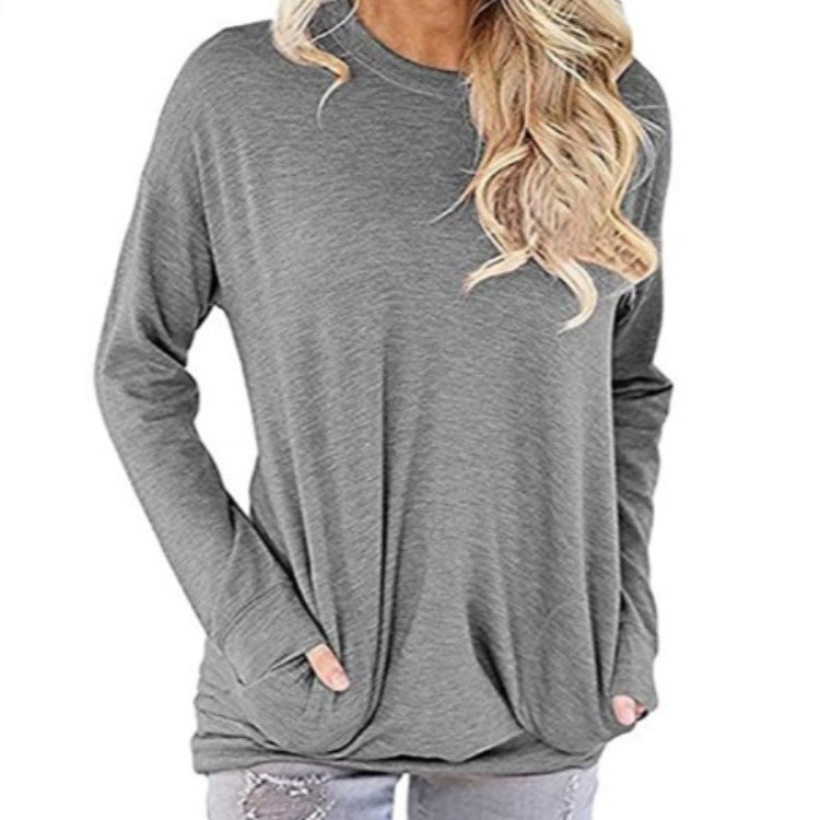 Damen Lässiger Longsleeve Pullover mit praktischen Taschen und Rundhalsausschnitt Drune