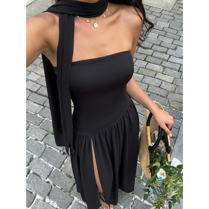 Damen Elegantes Maxikleid mit asymmetrischem Saum und schickem Trägerdesign Drune