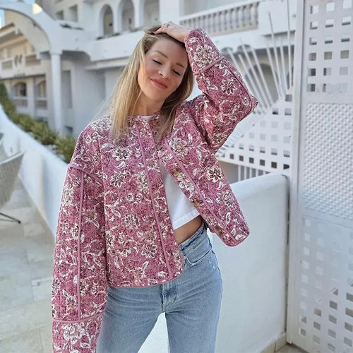 Damen modische Blütenmuster Jacke mit voluminösen Ärmeln Drune