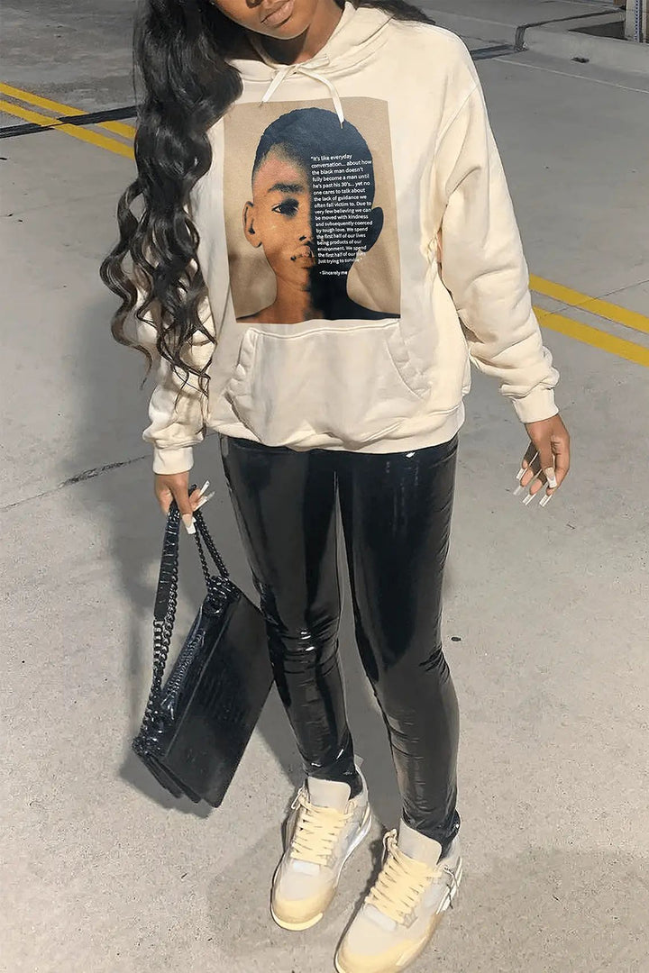 Damen Kapuzenpullover mit kreativem Grafikdruck und innovativem Schnitt Drune