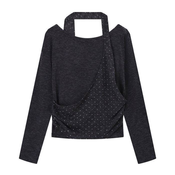 Damen modernes Oberteil mit asymmetrischem Ausschnitt und elegantem Riemen Drune
