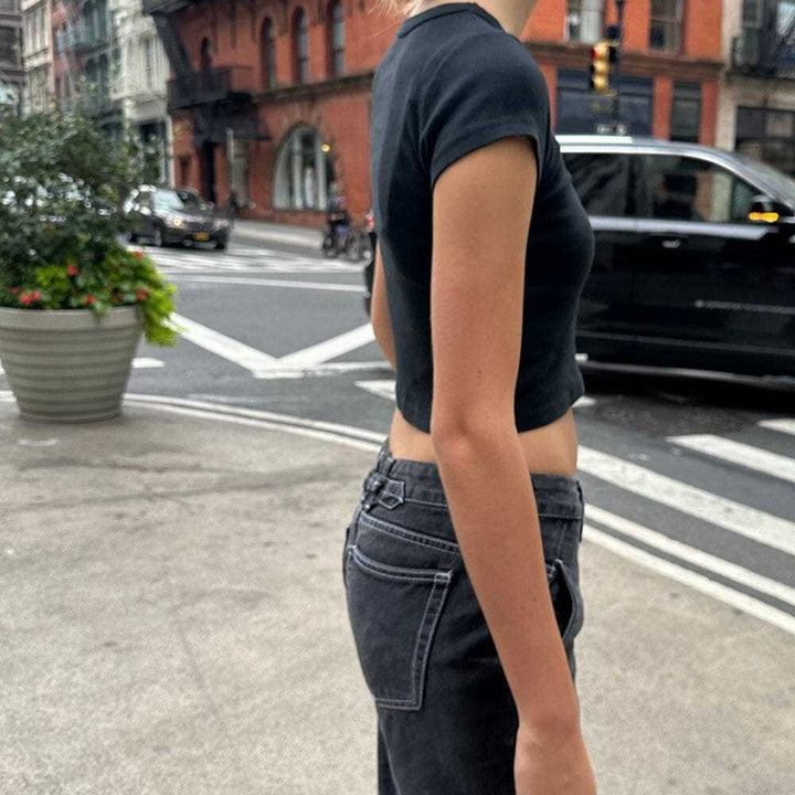 Damen Crop-Top mit kreativem Grafikdruck und lässigem Schnitt Drune