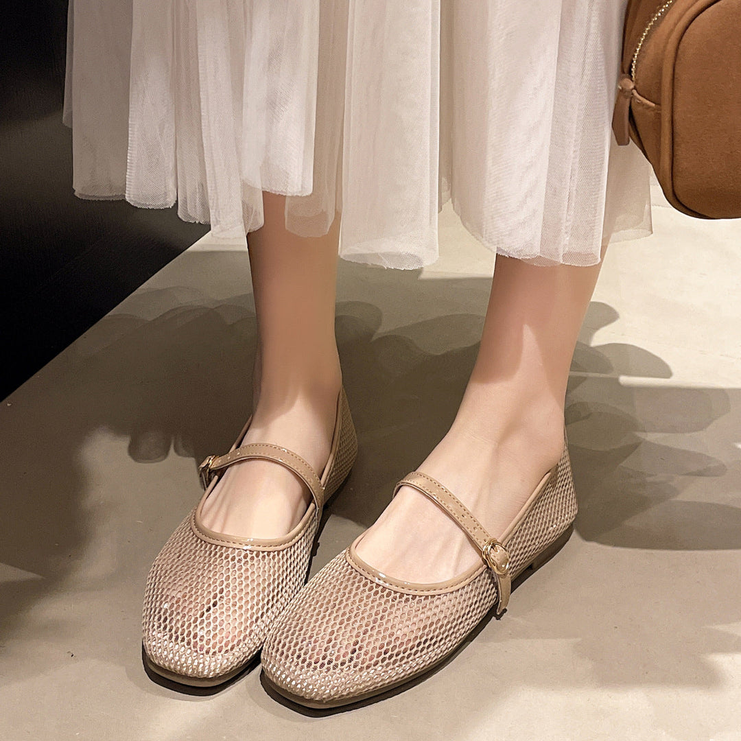 Damen Bequeme Mesh-Ballerinas mit verstellbarem Riemchen Drune