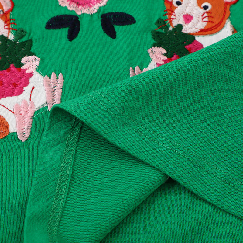 Mädchen Langarm-Kleid mit bunten Tier- und Blumenstickereien Drune