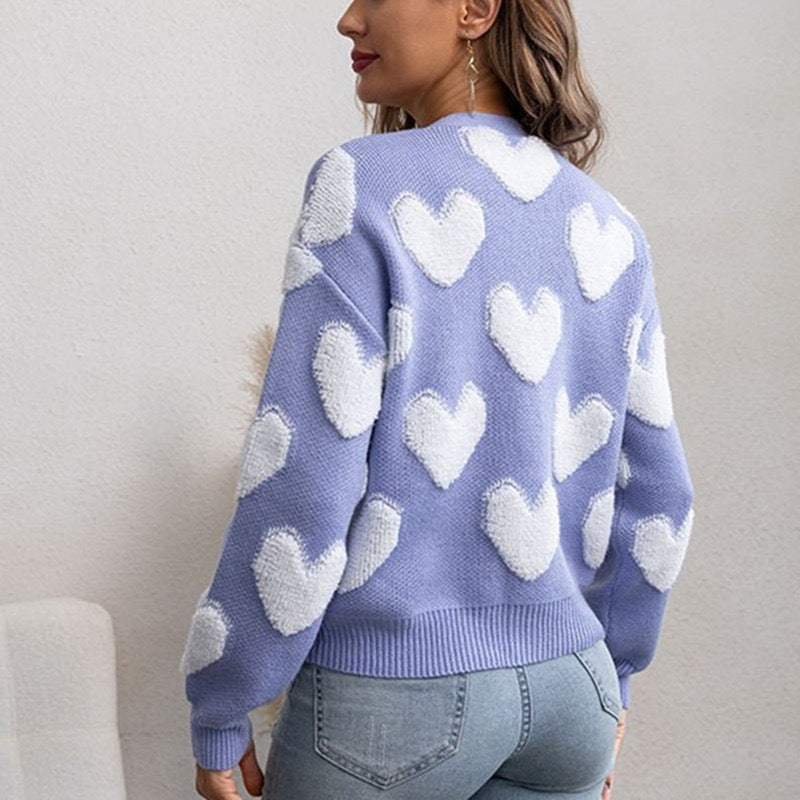 Damen kuschelige Strickjacke mit Herzmuster Drune