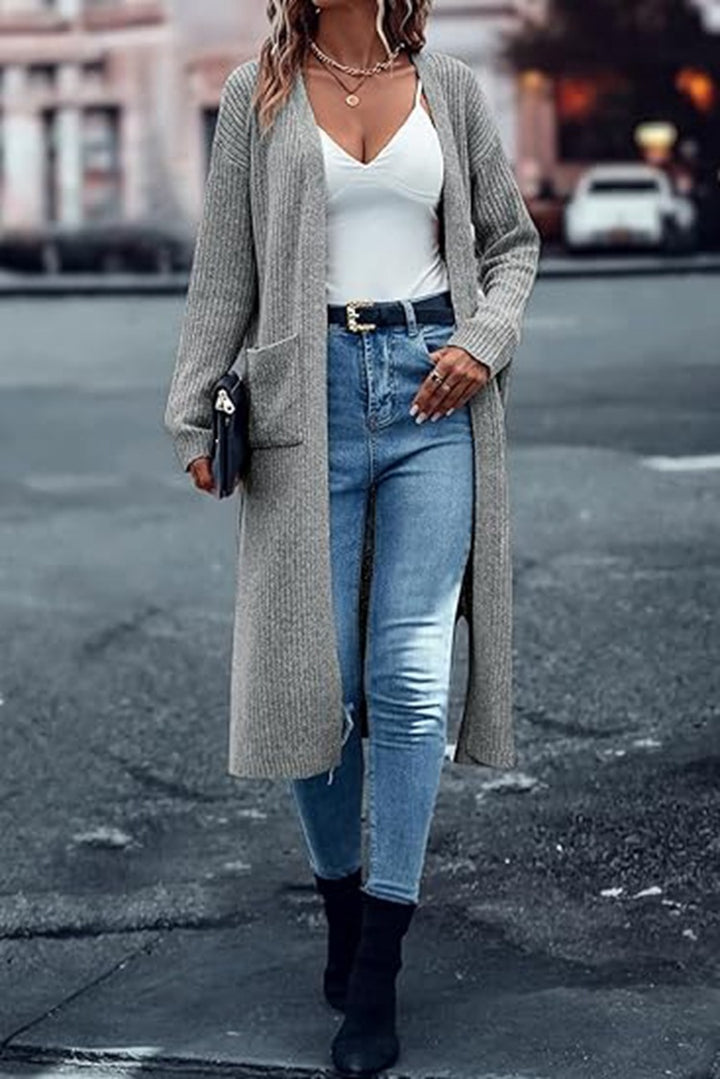 Damen Grobstrick-Cardigan mit offenen Taschen und lässigem Schnitt Drune
