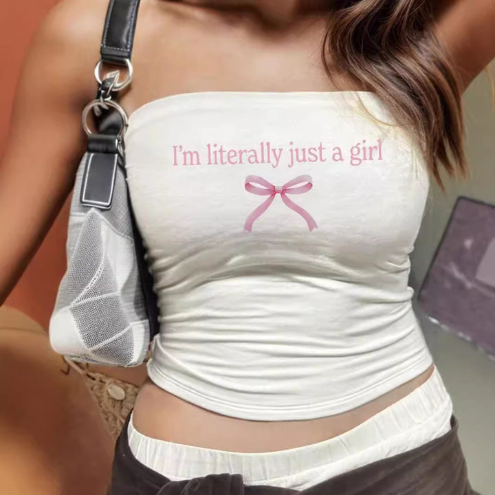 Damen Bandeau-Top mit auffälligem Statement-Aufdruck Drune