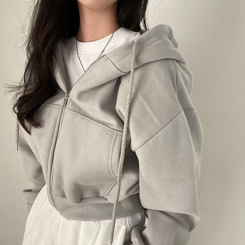 Damen Kuschel Hoodie mit Reißverschluss und Kapuze Drune