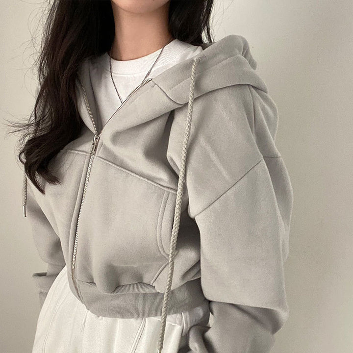 Damen Kuschel Hoodie mit Reißverschluss und Kapuze Drune