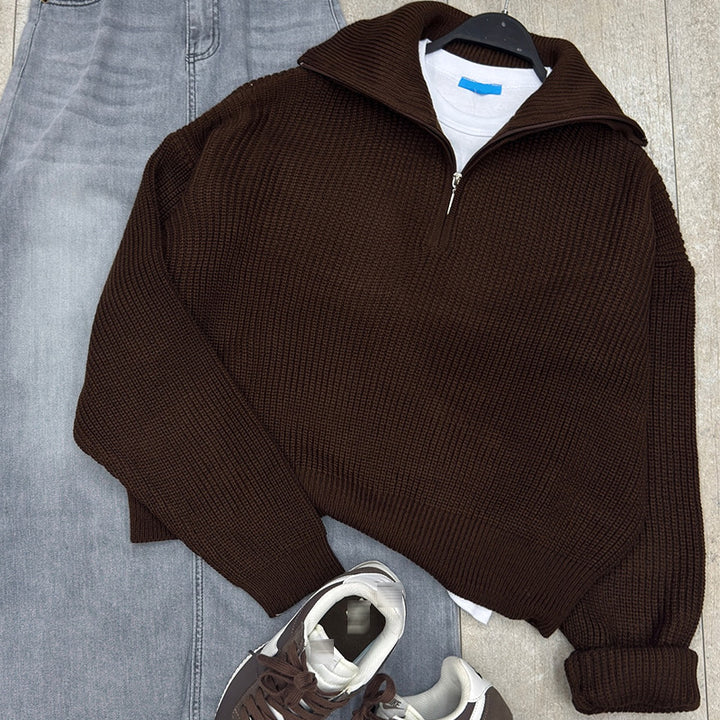 Damen Strickpullover mit hohem Kragen und Reißverschluss Drune