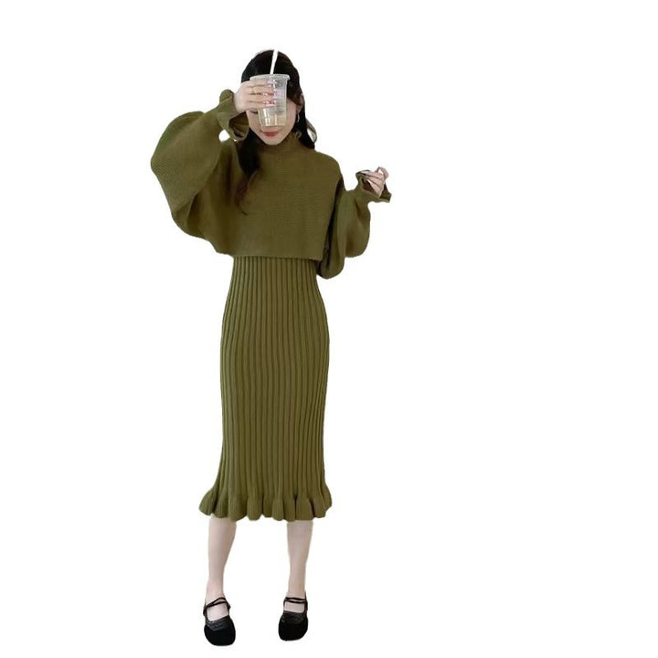 Damen Strickkleid mit hochgeschlossenem Kragen und Rippstruktur Drune