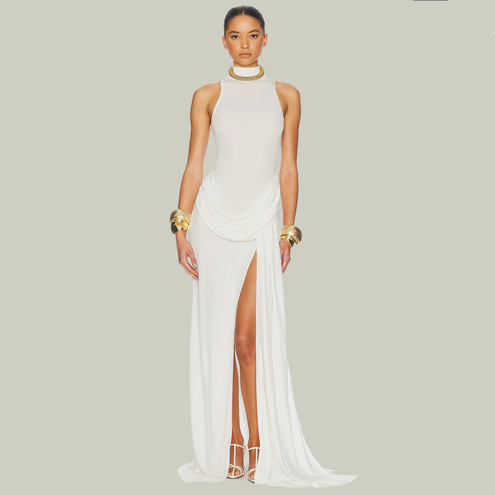 Damen Elegantes Maxi-Kleid mit hohem Schlitz und drapierten Details Drune