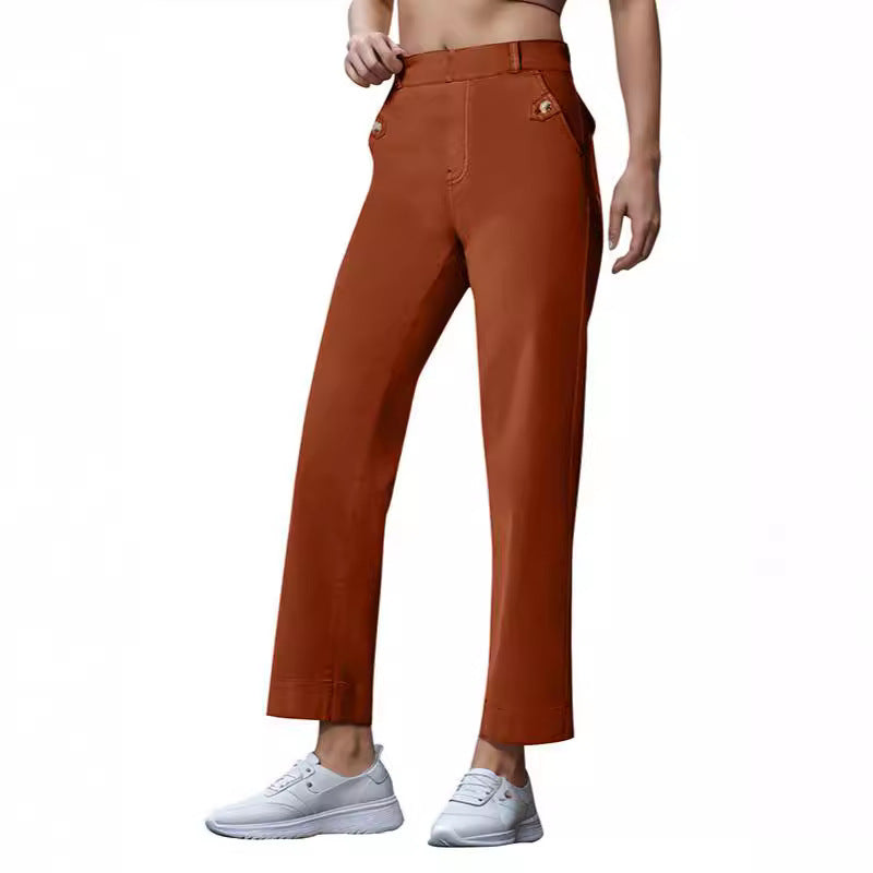 Damen Weite High-Waist Hose mit modischen Knopfdetails Drune