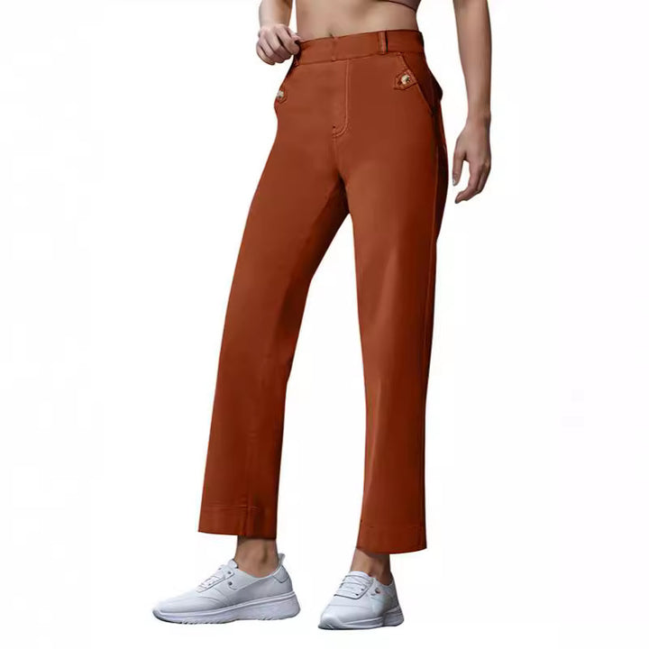 Damen Weite High-Waist Hose mit modischen Knopfdetails Drune
