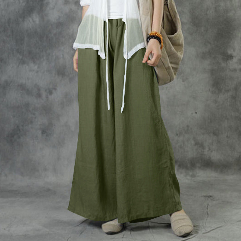 Damen nan weite Leinenhose mit hohem Bund und Tunnelzug Drune