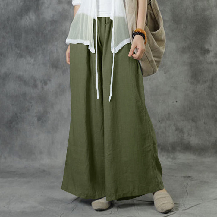 Damen nan weite Leinenhose mit hohem Bund und Tunnelzug Drune