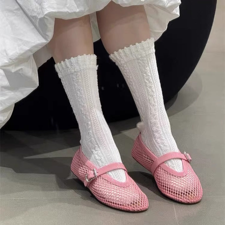 Damen Elegante Mesh Mary Jane Ballerinas Drune