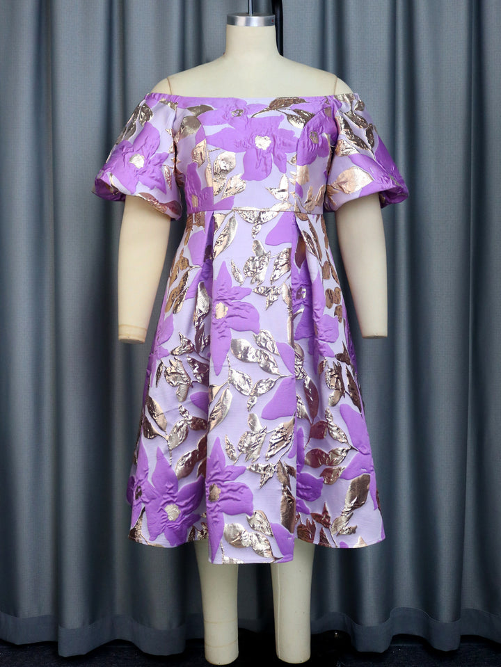 Damen Off-Shoulder Kleid mit floralen Präge-Details Drune