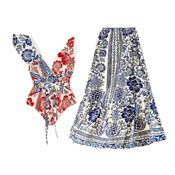 Damen Badeanzug mit floralem Muster und schickem Rock Drune