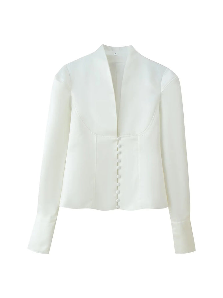 Damen taillierte Bluse mit modernen Knopfdetails und Stehkragen Drune