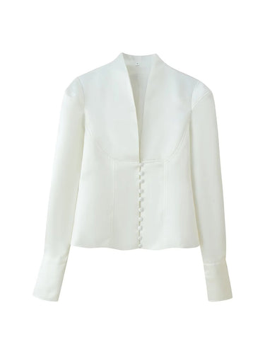 Damen taillierte Bluse mit modernen Knopfdetails und Stehkragen Drune