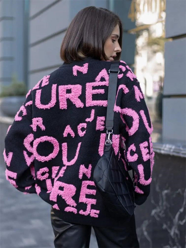 Damen übergroßer Pullover mit auffälligem Schriftzug und weichem Material Drune
