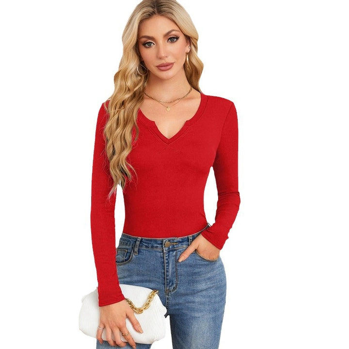 Damen Langarmshirt mit elegantem V-Ausschnitt und feiner Textur Drune