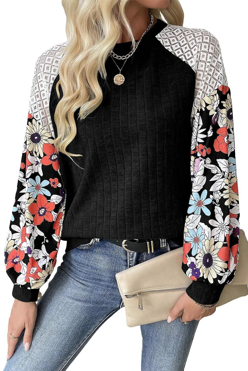 Damen verspielt gestalteter Pullover mit floralem Ärmel-Design Drune