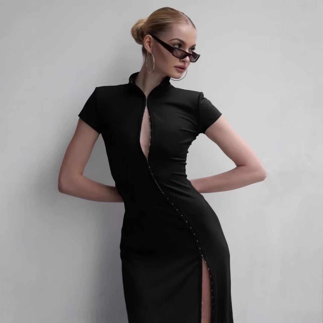 Damen Elegantes Maxikleid mit raffinierten Knopfdetails und seitlichem Schlitz Drune